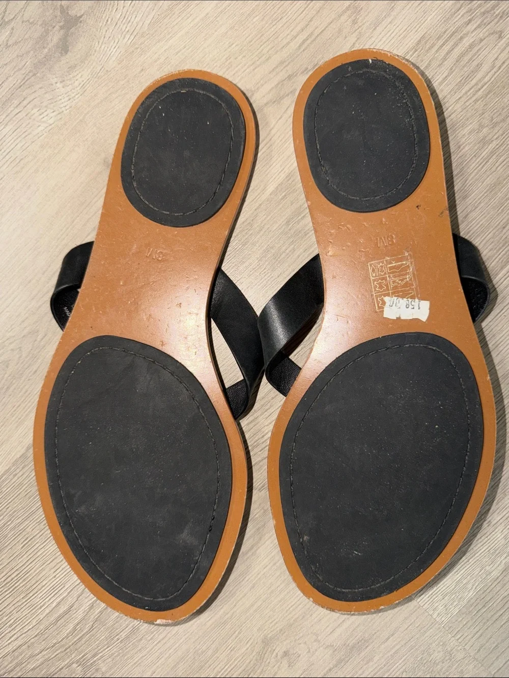 Tory Burch Black and Tan Leather Logo Sandals